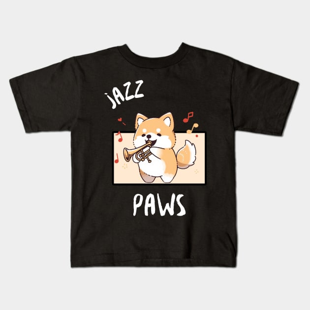 Jazz Paws Shiba Inu Trumpet Kids T-Shirt by Eine Creations